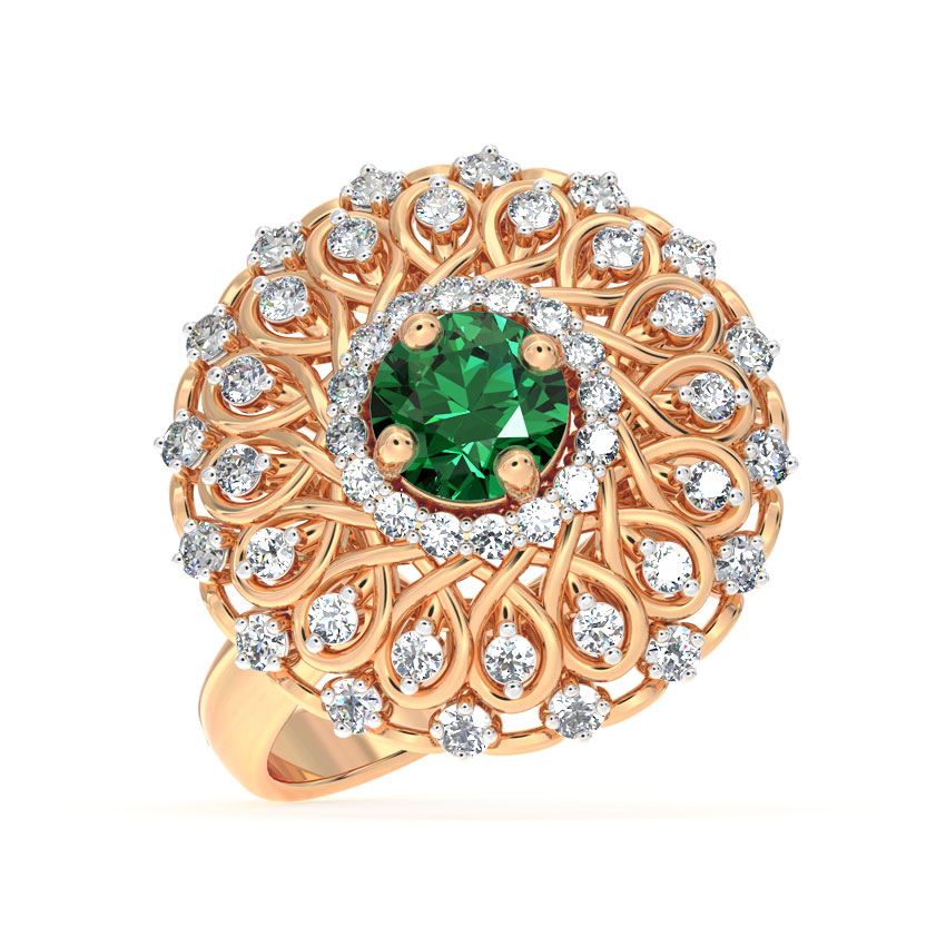 Diamond,Gemstone Rings 14 Karat Rose Gold Ornate Cocktail Diamond Ring
