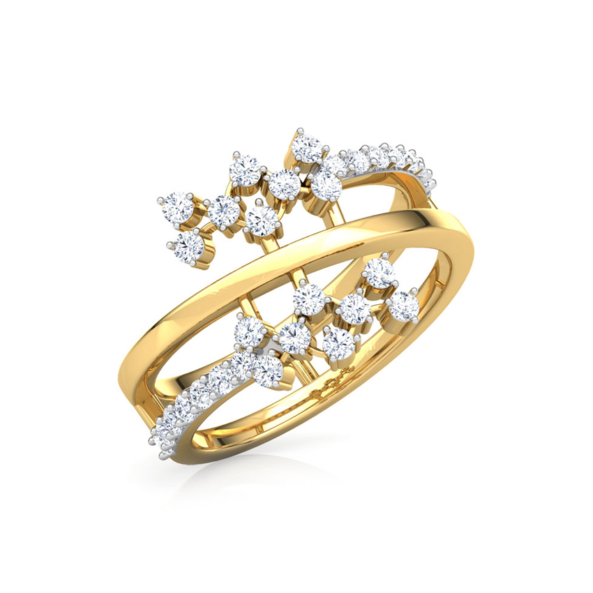 Diamond Rings 14 Karat Yellow Gold Curl Cluster Diamond Ring