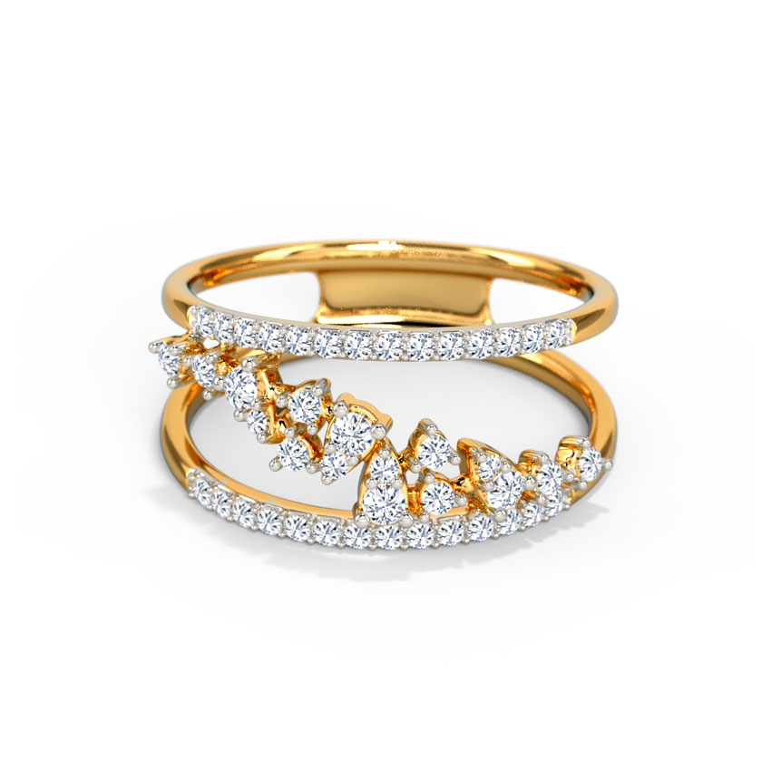 Diamond Rings 18 Karat Yellow Gold Skew Cluster Diamond Ring