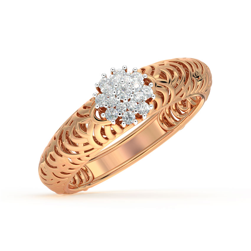 Diamond Rings 18 Karat Rose Gold Rays Mesh Diamond Ring