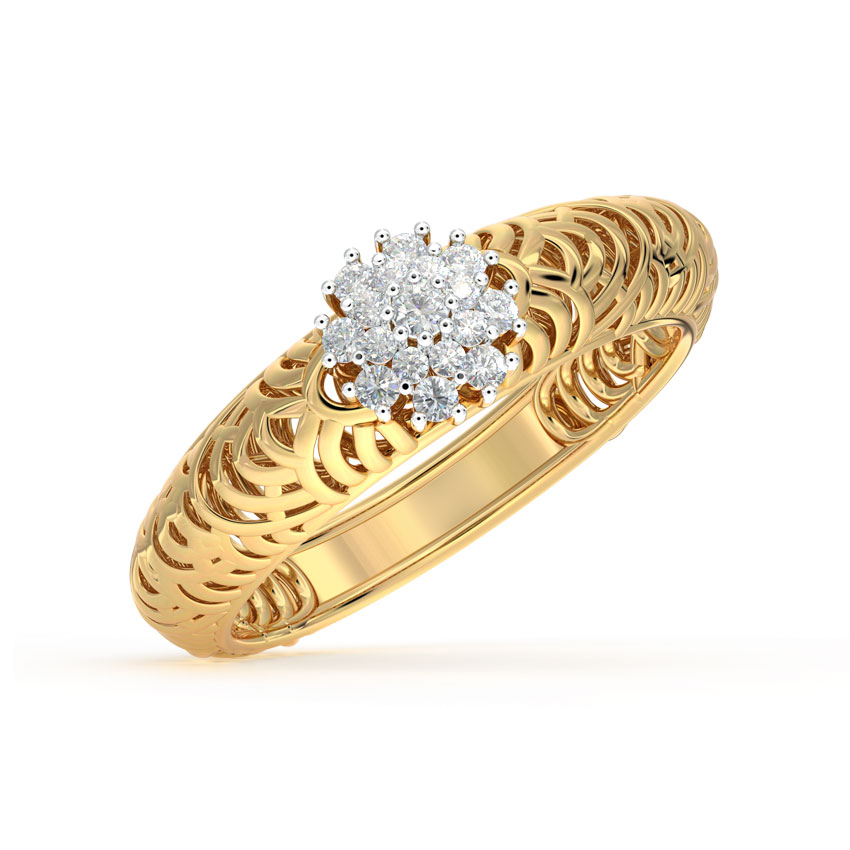 Diamond Rings 14 Karat Yellow Gold Rays Mesh Diamond Ring