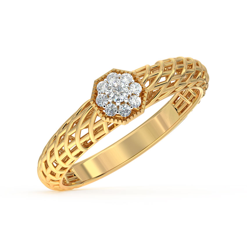 Diamond Rings 18 Karat Yellow Gold Hex Mesh Diamond Ring