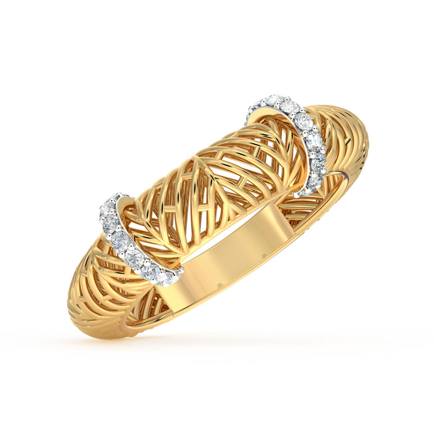 Diamond Rings 18 Karat Yellow Gold Bar Mesh Diamond Ring