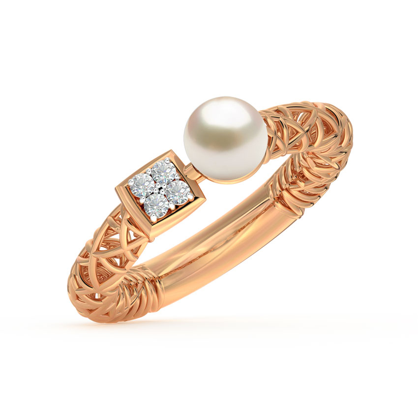 Diamond,Gemstone Rings 14 Karat Rose Gold Pearl Mesh Diamond Ring
