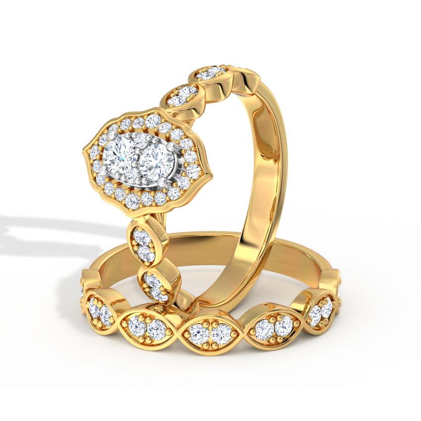 Diamond Rings 18 Karat Yellow Gold Glinting Diamond Bridal Ring Set