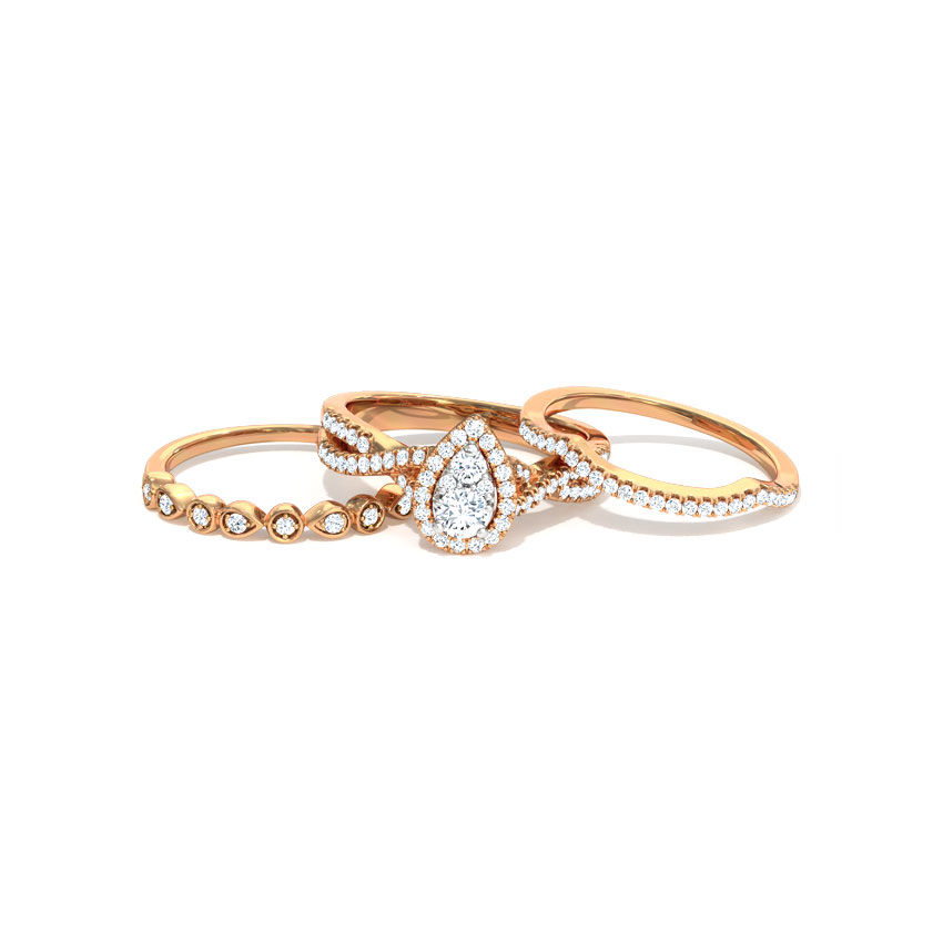 Diamond Rings 18 Karat Rose Gold Shimmering Diamond Bridal Ring Set