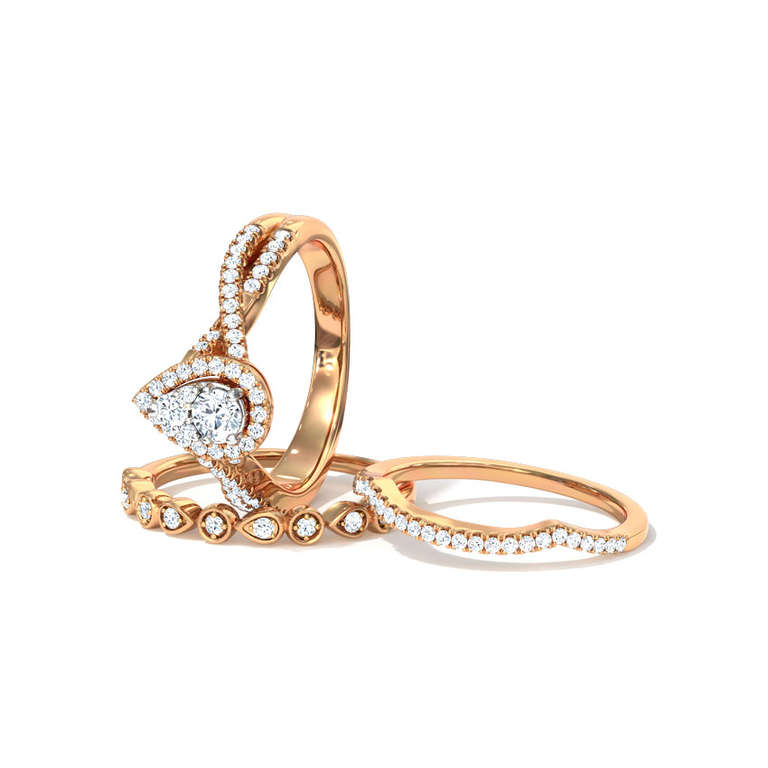 Diamond Rings 18 Karat Rose Gold Shimmering Diamond Bridal Ring Set