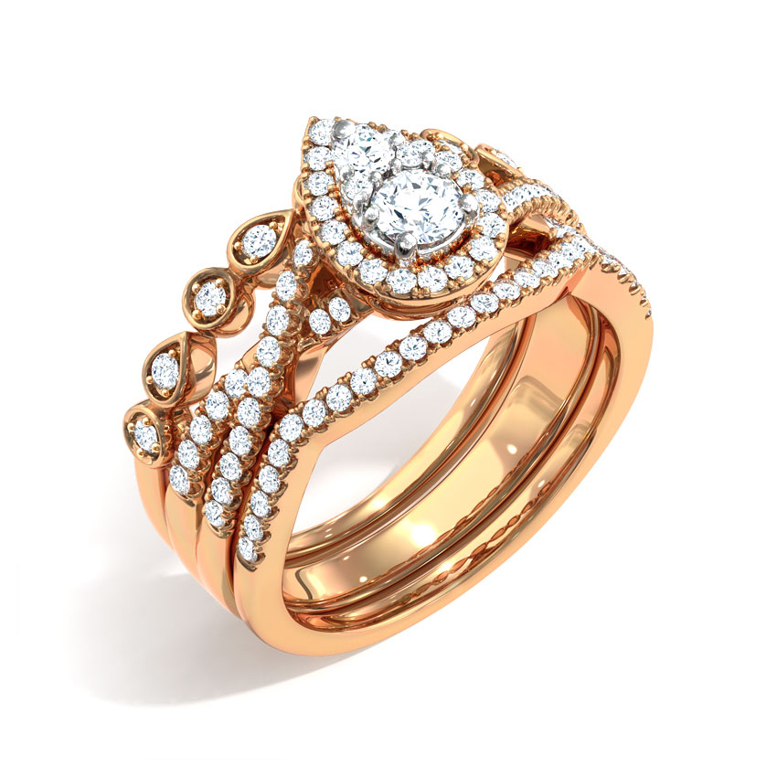 Diamond Rings 18 Karat Rose Gold Shimmering Diamond Bridal Ring Set