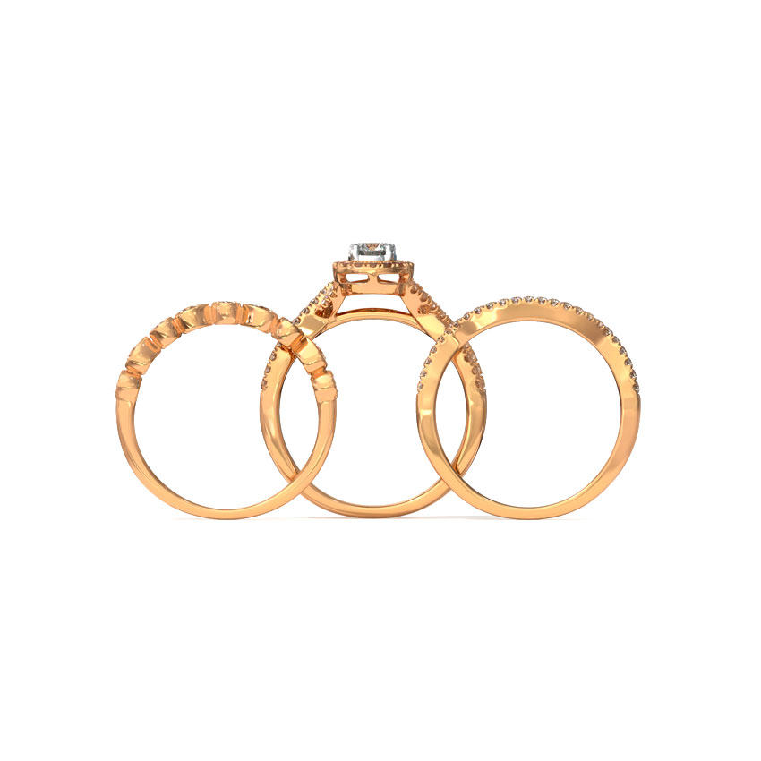 Diamond Rings 18 Karat Rose Gold Shimmering Diamond Bridal Ring Set