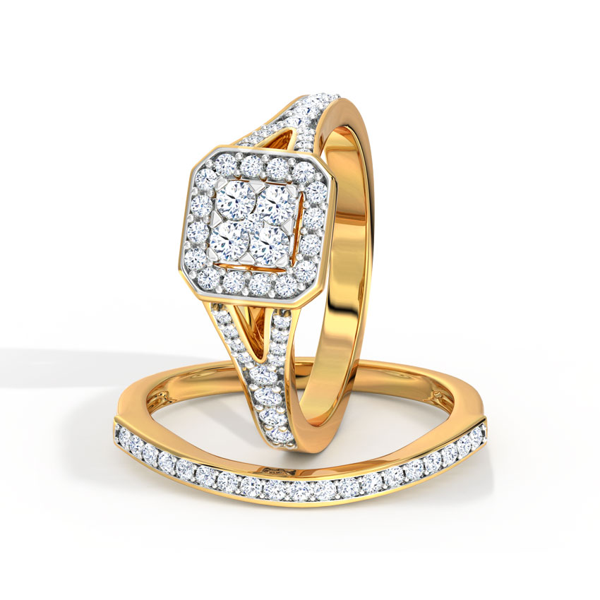 Diamond Rings 18 Karat Yellow Gold Glowing Diamond Bridal Ring Set