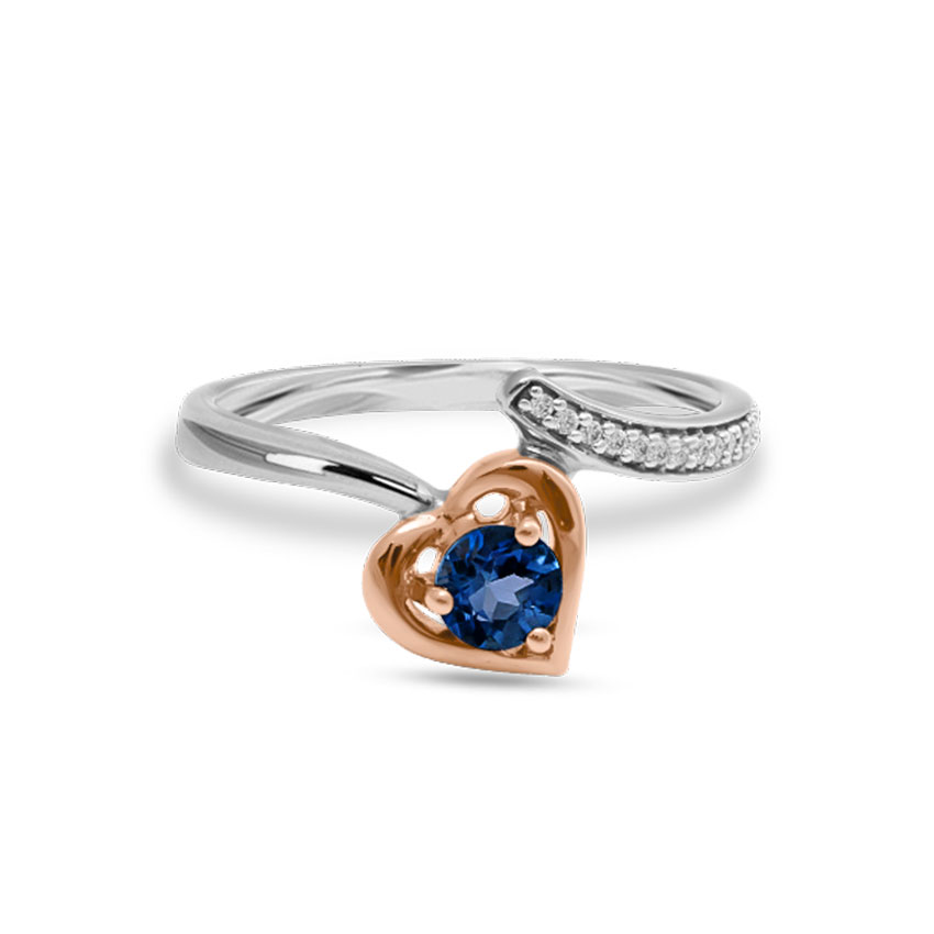 Diamond,Gemstone Rings 18 Karat Two Tone Gold Cute Heart Open Diamond Ring