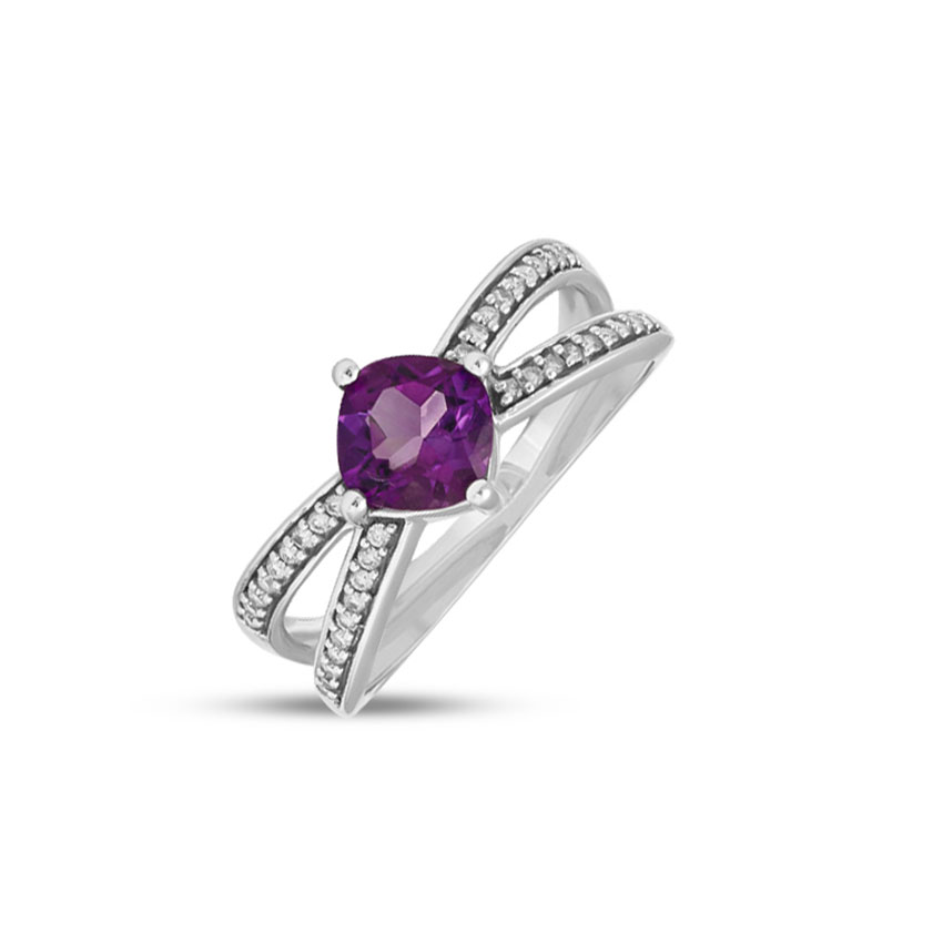 Diamond,Gemstone Rings 18 Karat Yellow Gold Glittering Amethyst Diamond Ring
