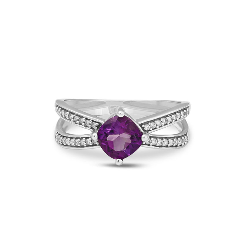 Glittering Amethyst Diamond Ring