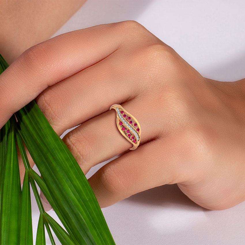 Diamond,Gemstone Rings 14 Karat Rose Gold Colour Pop Waves Gemstone Ring