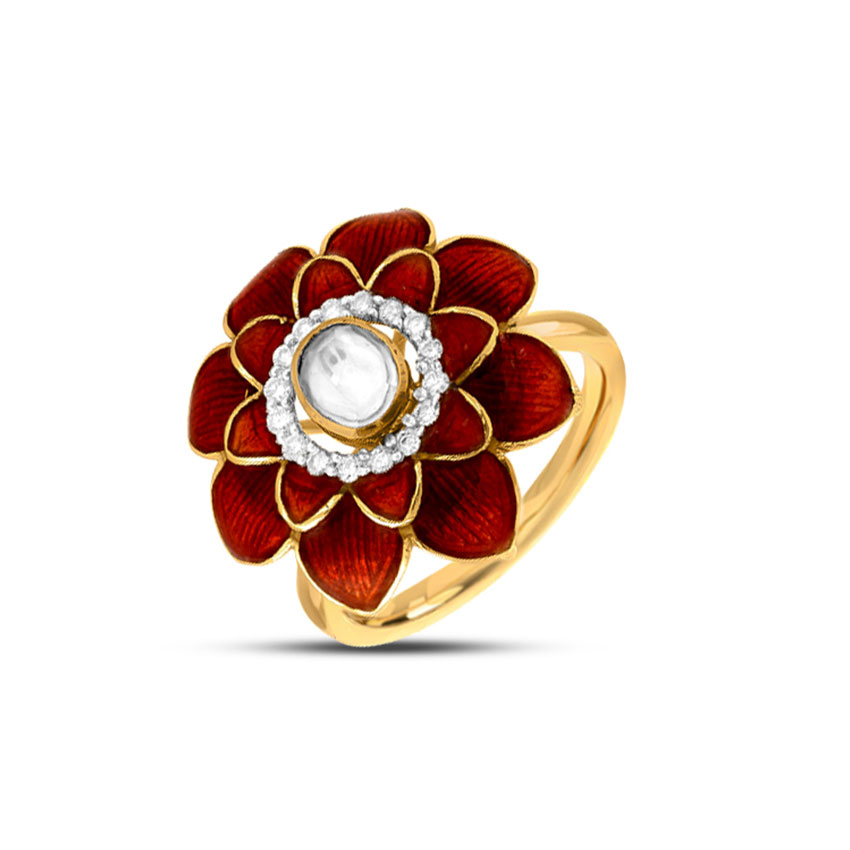 Diamond,Gemstone Rings 18 Karat Yellow Gold Scarlet Flower Diamond Ring
