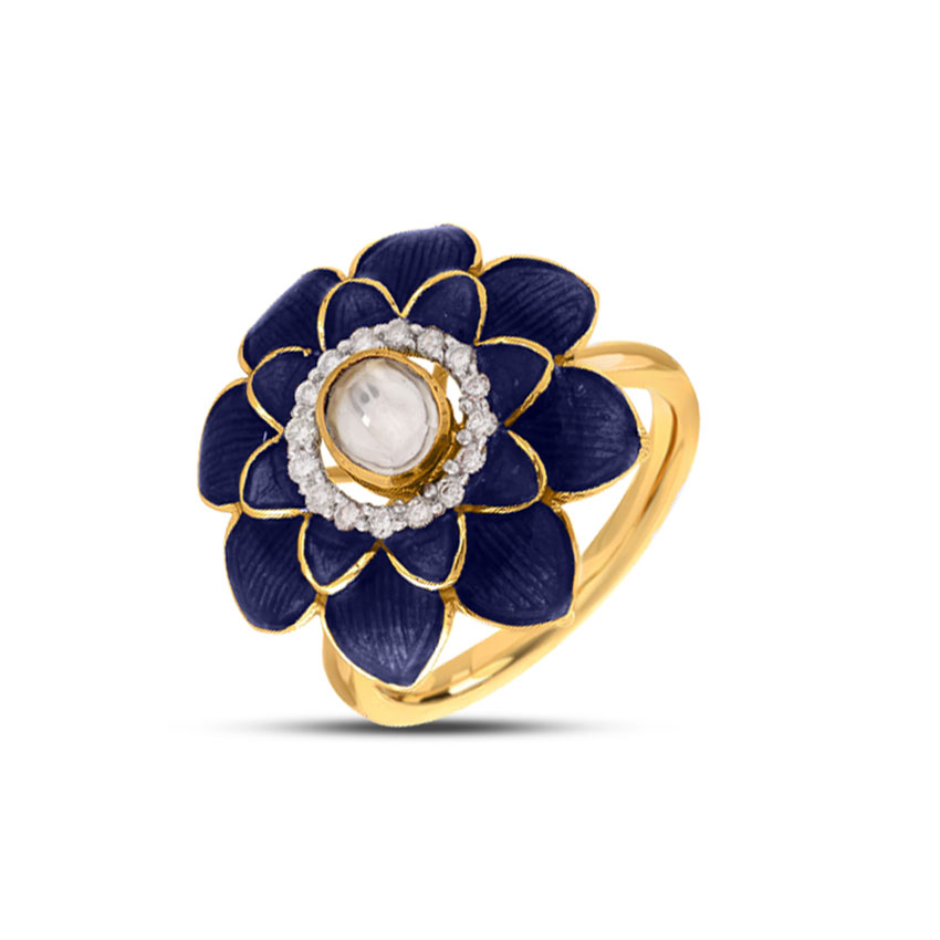 Diamond,Gemstone Rings 18 Karat Yellow Gold Cerulean Flower Diamond Ring