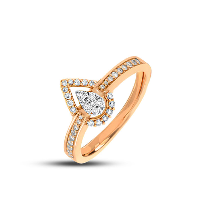 Diamond Rings 18 Karat Rose Gold Classic Studded Drop Diamond Ring