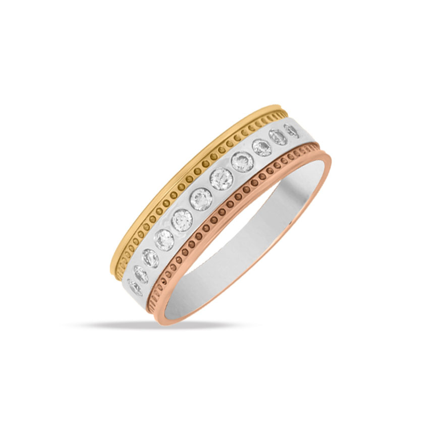 Diamond Rings 18 Karat Three Tone Gold Yuvan Diamond Ring for Men