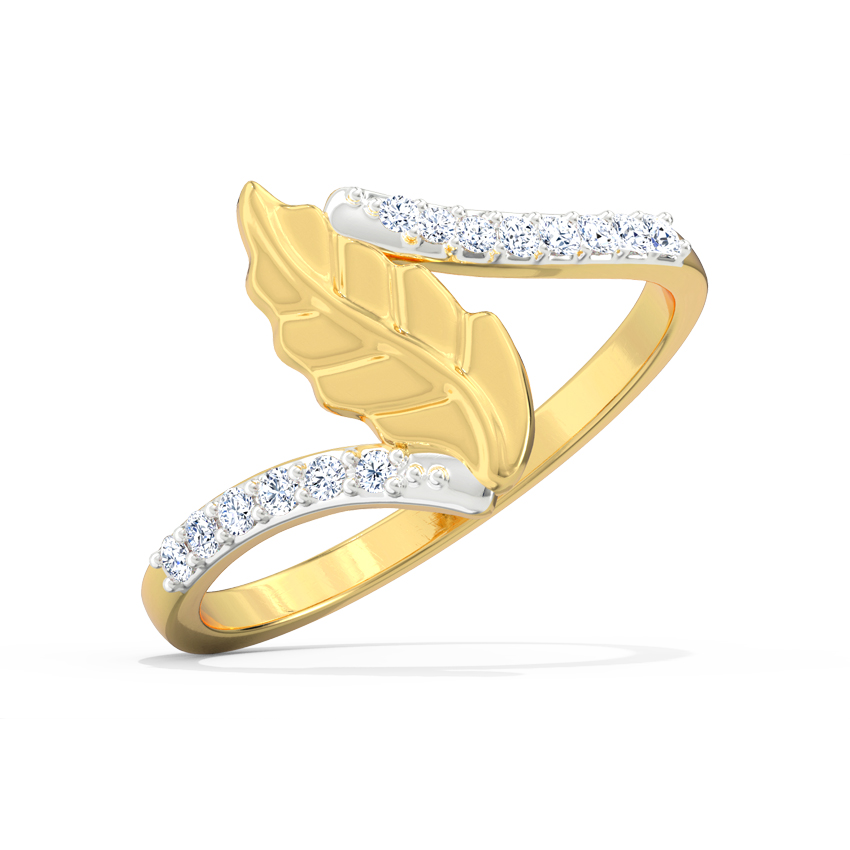 Diamond Rings 18 Karat Yellow Gold Akshara Leaf Diamond Ring