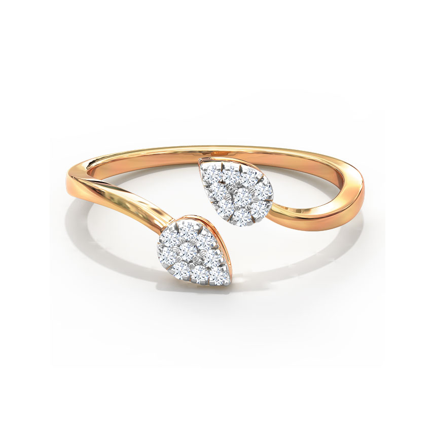 Diamond Rings 18 Karat Rose Gold Twin Leaves Open Diamond Ring