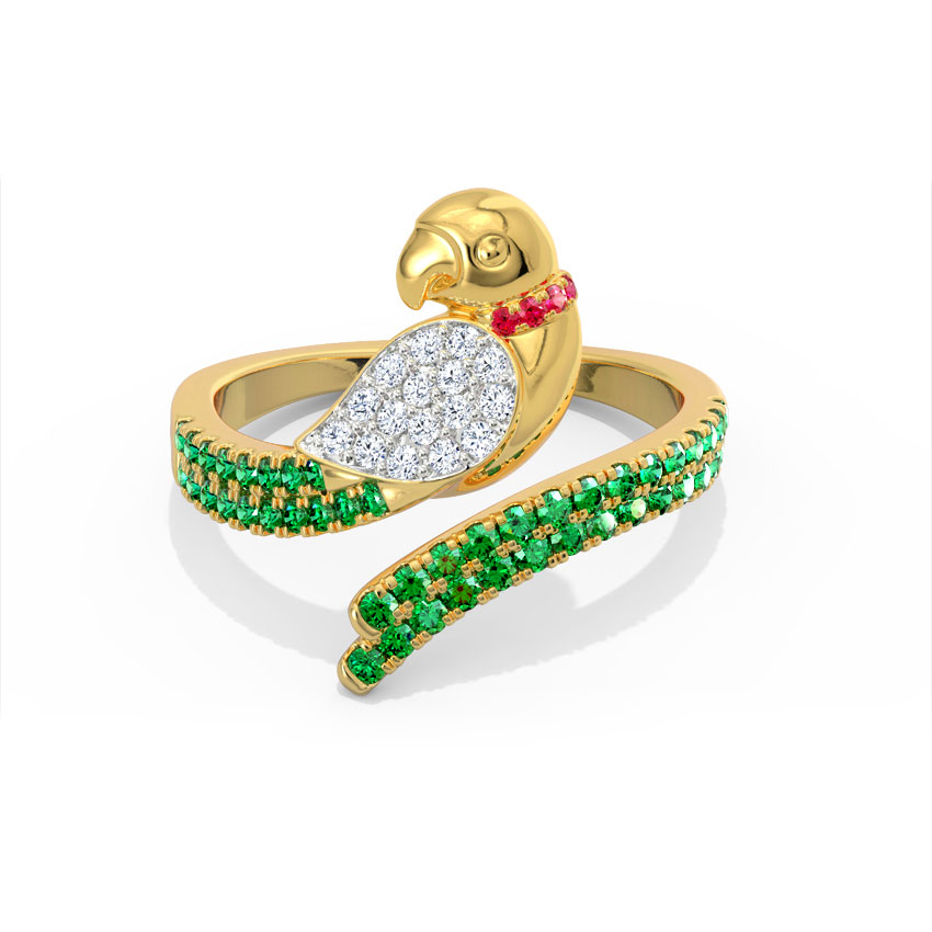 Diamond,Gemstone Rings 18 Karat Yellow Gold Lovely Parrot Diamond Ring