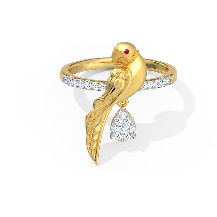 Diamond,Gemstone Rings 18 Karat Yellow Gold Charming Parrot Ring