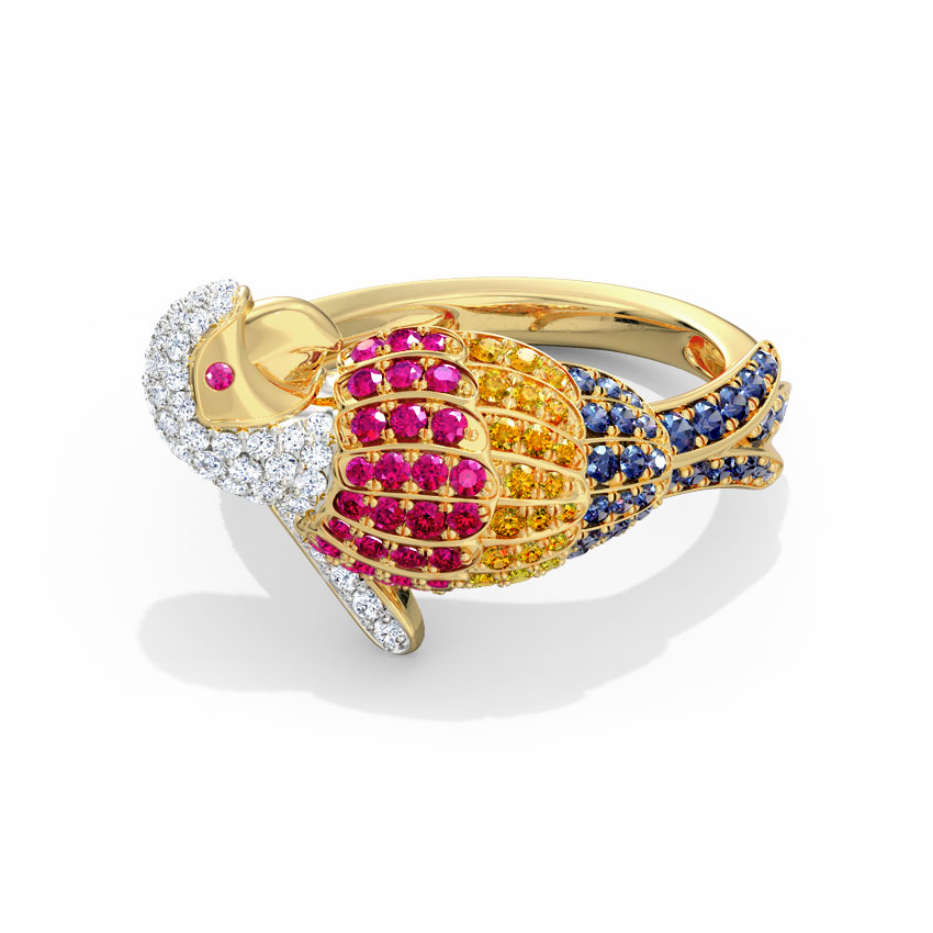 Diamond,Gemstone Rings 18 Karat Yellow Gold Vibrant Parrot Diamond Ring
