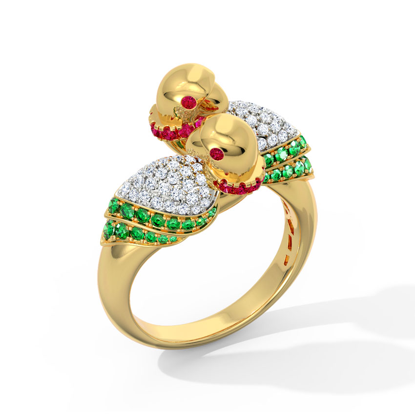 Diamond,Gemstone Rings 18 Karat Yellow Gold Beautiful Parrot Diamond Ring