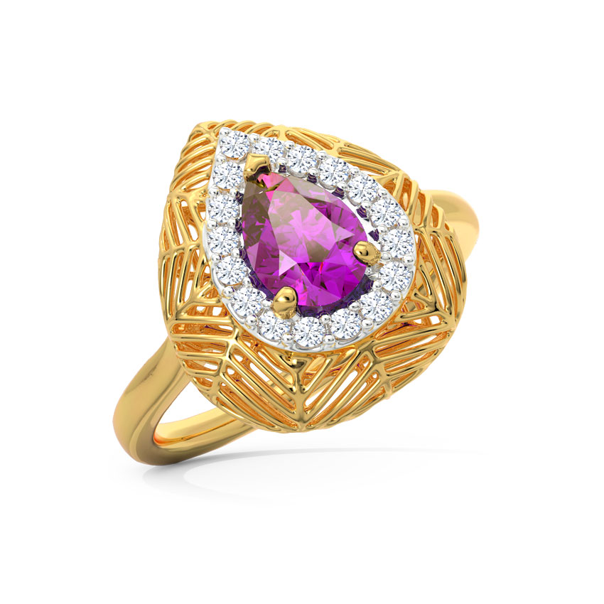 Diamond,Gemstone Rings 18 Karat Yellow Gold Lattice Amethyst Diamond Ring