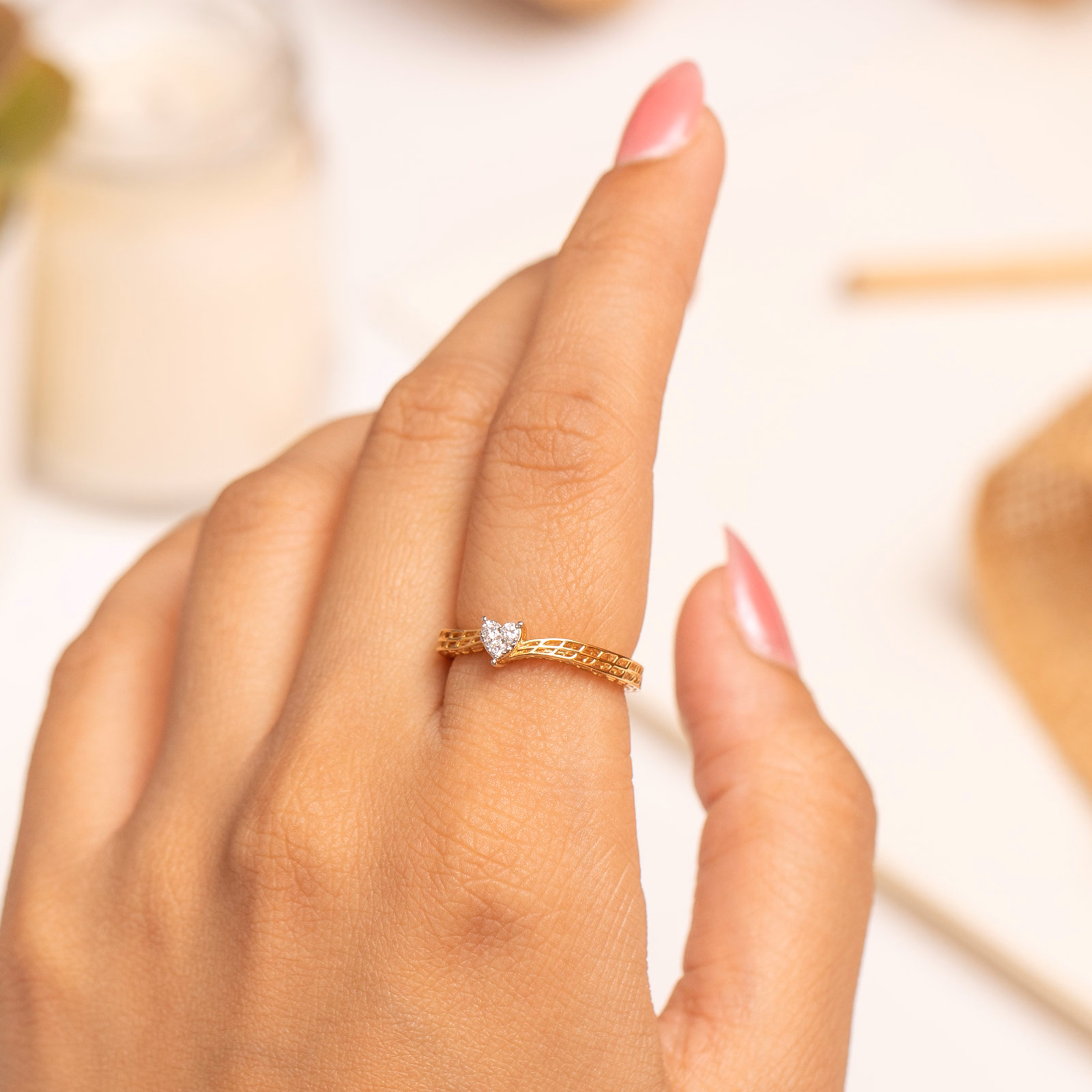 Diamond Rings 18 Karat Yellow Gold Love Mesh Diamond Ring