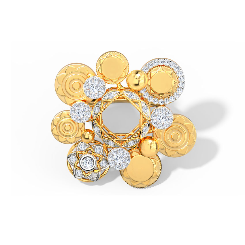 Diamond Rings 18 Karat Yellow Gold Aurora Coin Diamond Ring