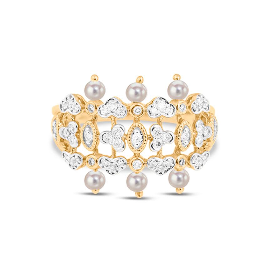 Diamond,Gemstone Rings 18 Karat Rose Gold Exquisite Pearl Diamond Ring