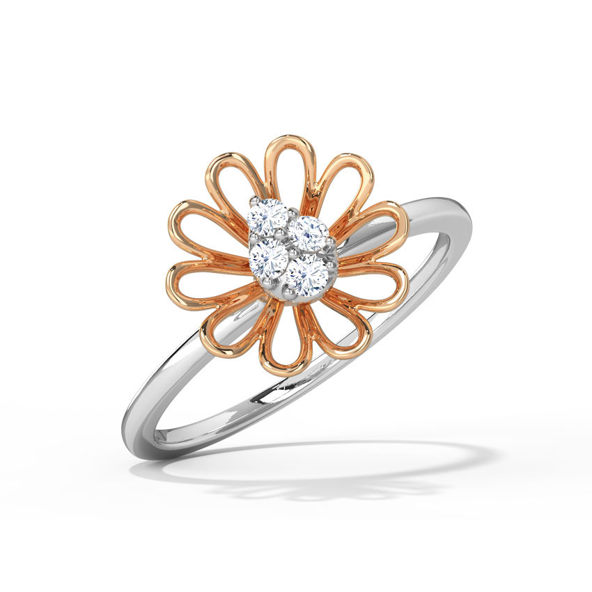 Platinum,Gold,Diamond Rings Platinum 950, 18 Karat Two Tone Gold Aster Blossom Diamond Ring