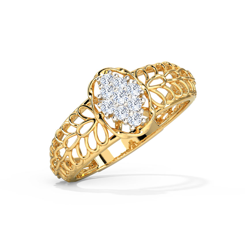 Diamond Rings 14 Karat Yellow Gold Ellipse Mesh Diamond Ring
