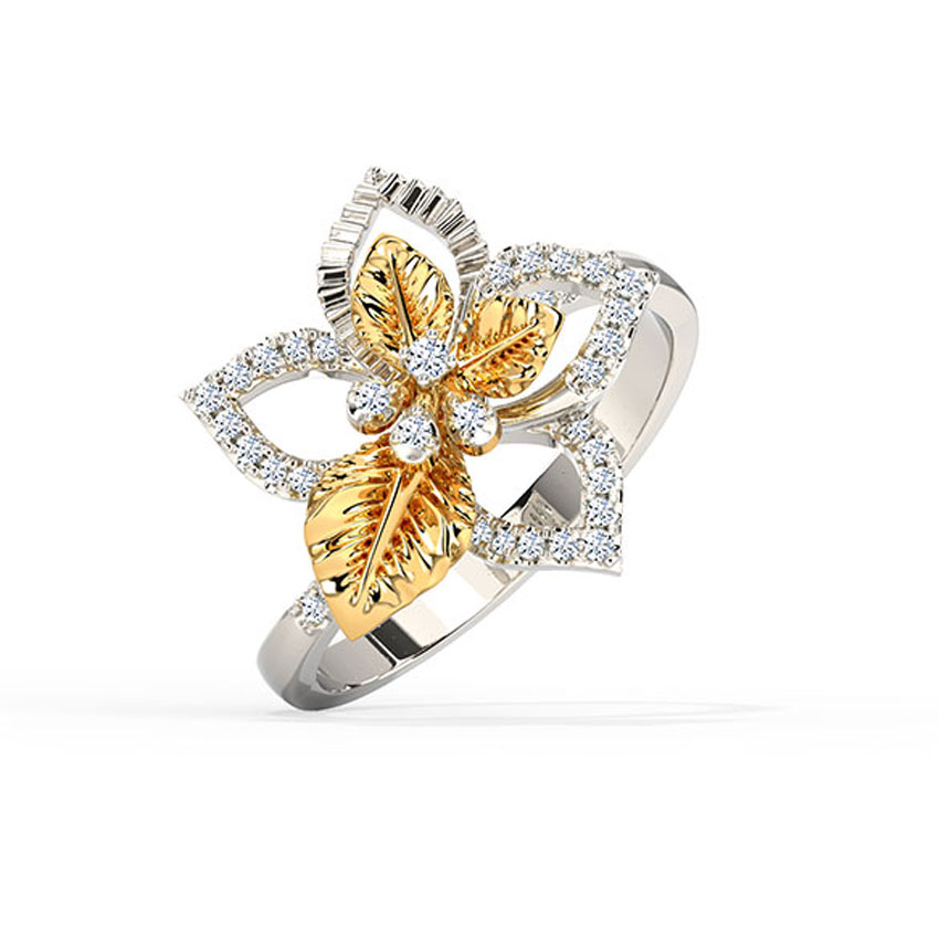 Diamond Rings 18 Karat Two Tone Gold Charming Bloom Diamond Ring