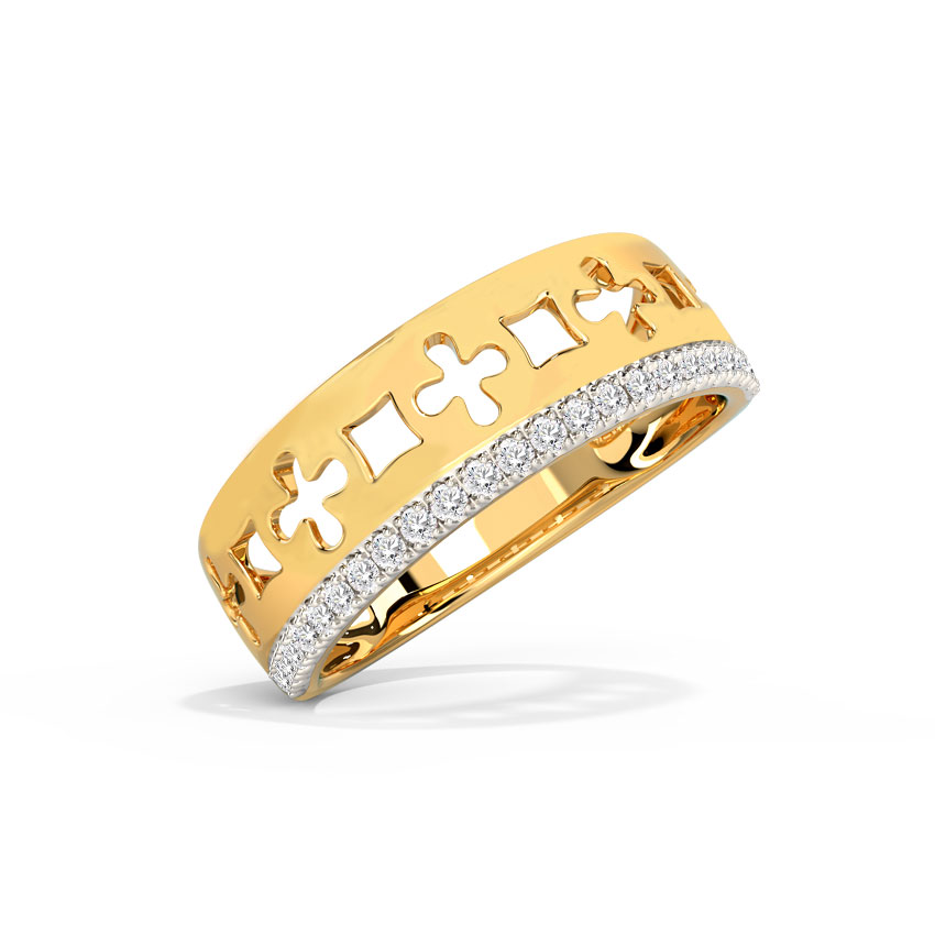 Diamond Rings 14 Karat Yellow Gold Jigsaw Cutout Diamond Band