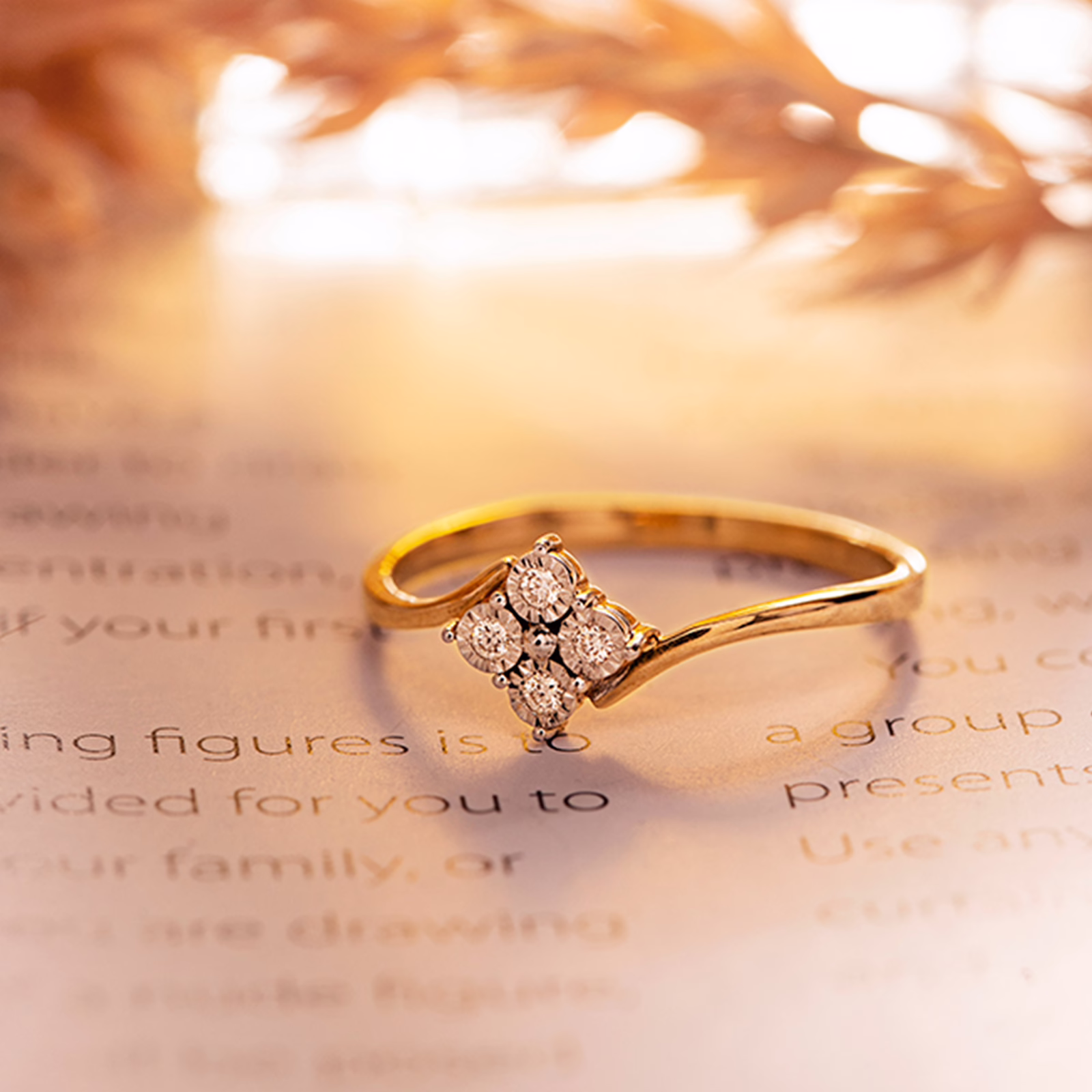 Diamond Rings 18 Karat Yellow Gold Quad Miracle Plate Diamond Ring