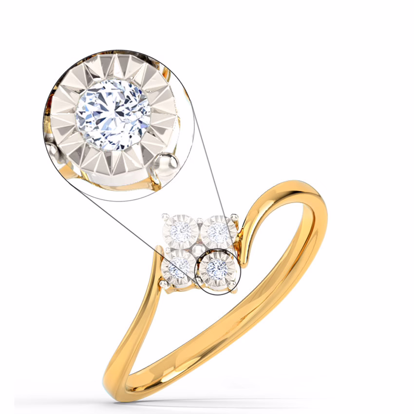 Diamond Rings 18 Karat Yellow Gold Quad Miracle Plate Diamond Ring