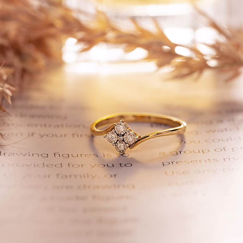 Diamond Rings 18 Karat Yellow Gold Quad Miracle Plate Diamond Ring
