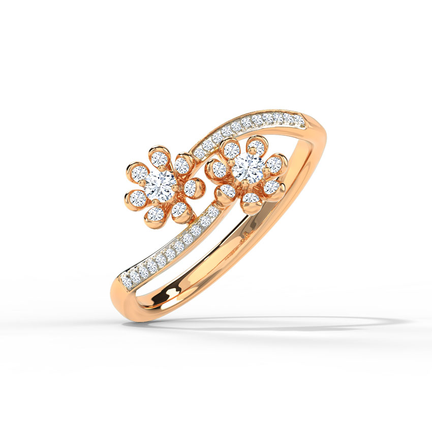Diamond Rings 14 Karat Rose Gold Twined Dahlia Diamond Ring