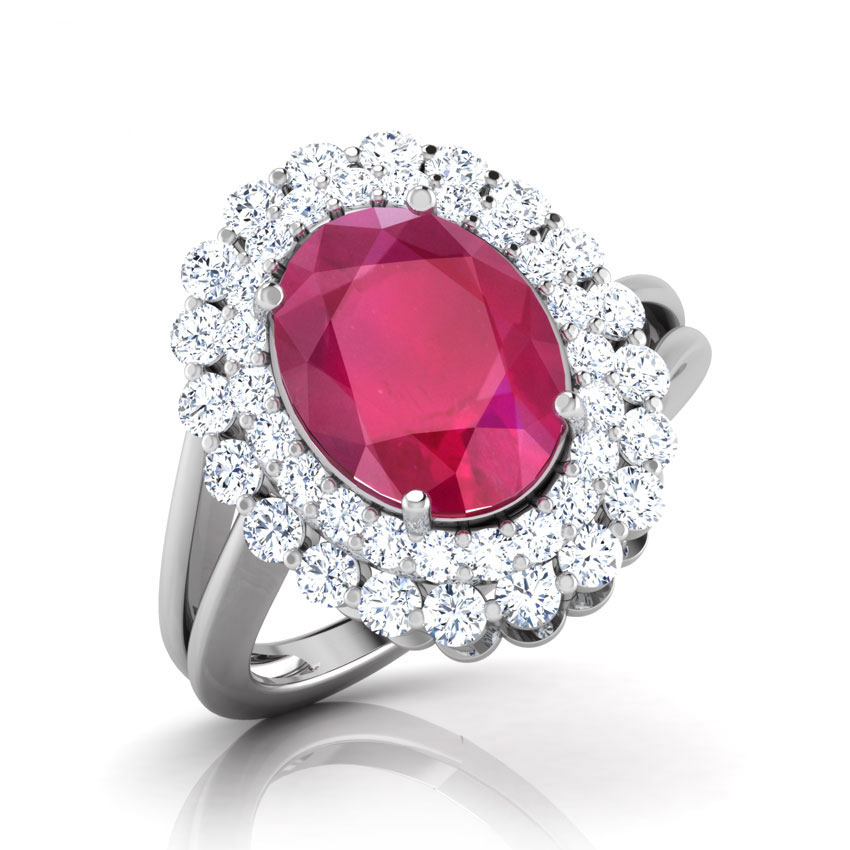 Diamond,Gemstone Rings 18 Karat White Gold Rosy Halo Diamond Ring