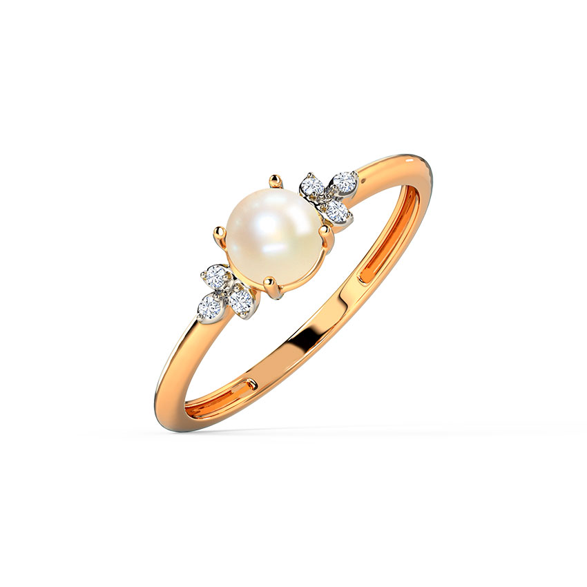 Diamond,Gemstone Rings 14 Karat Rose Gold Simple Cute Pearl Diamond Ring