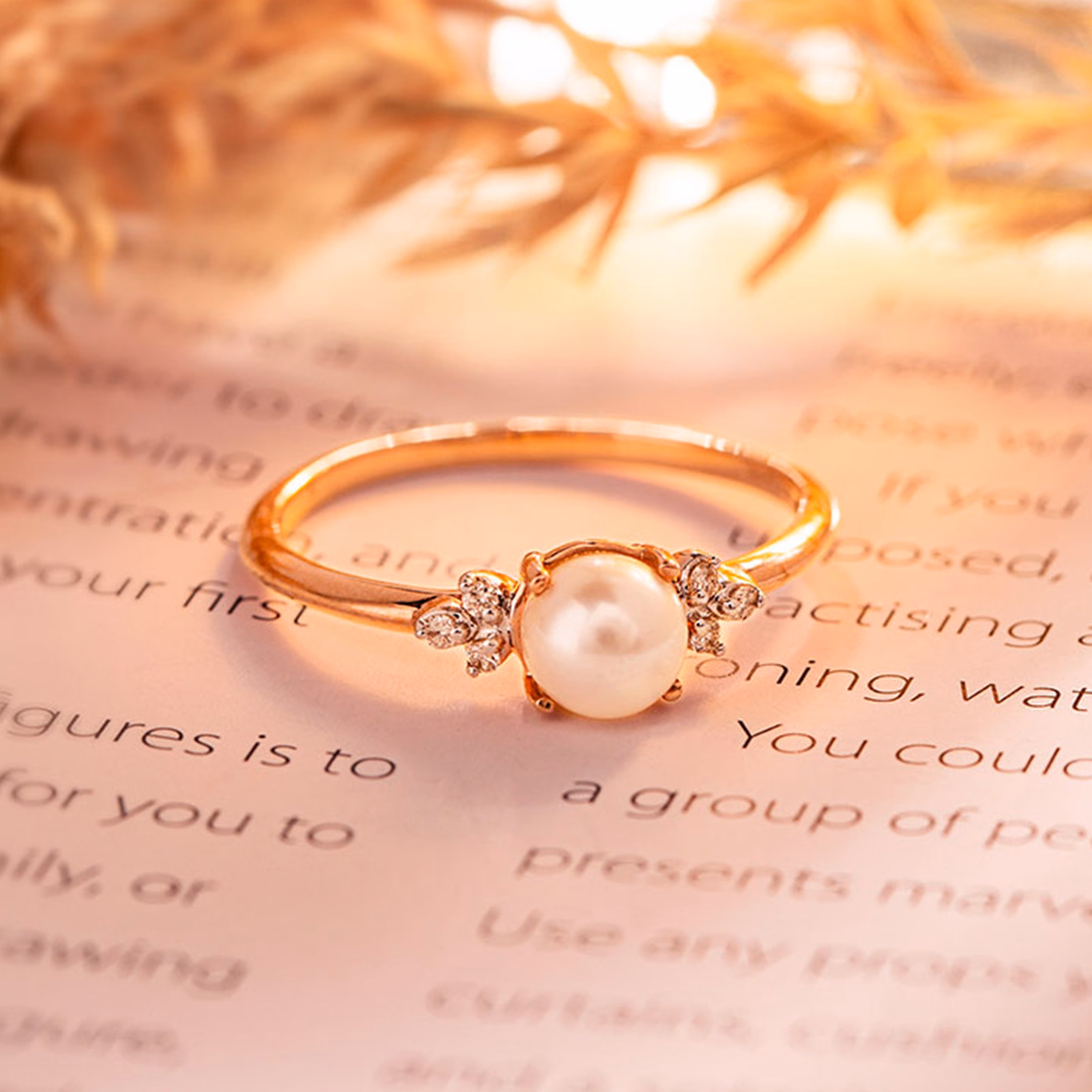 Diamond,Gemstone Rings 18 Karat Rose Gold Candy Glow Pearl Diamond Ring
