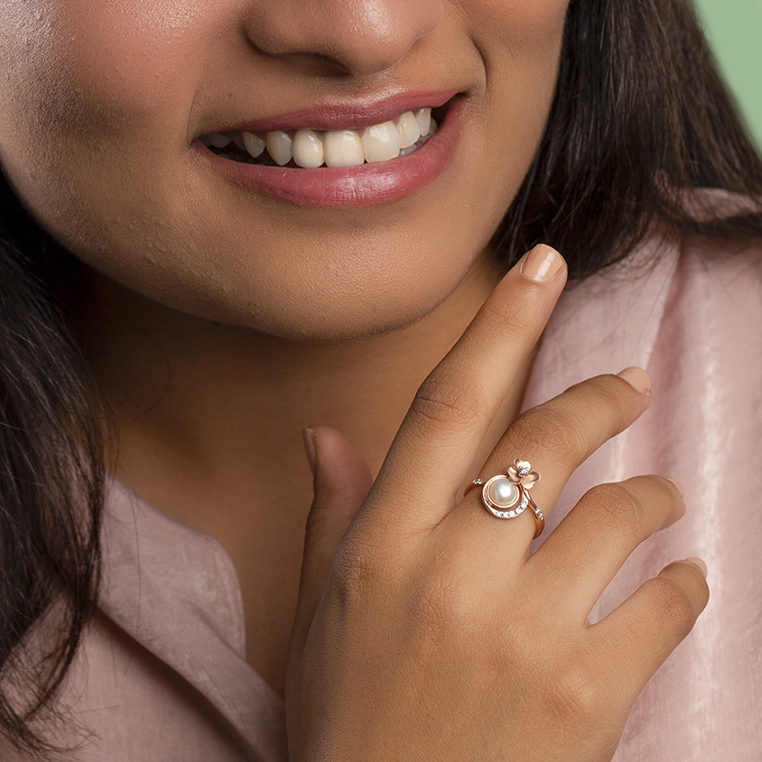 Diamond,Gemstone Rings 14 Karat Rose Gold Trio Clover Pearl Diamond Ring