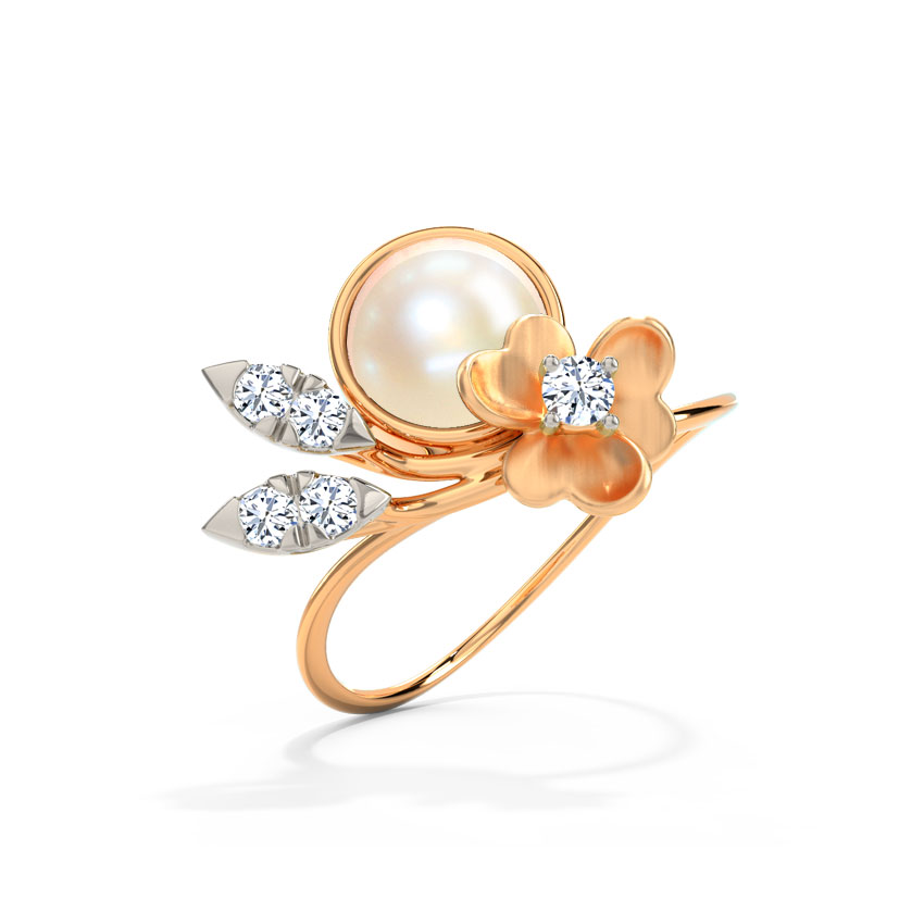 Diamond,Gemstone Rings 14 Karat Rose Gold Periwinkle Pearl Diamond Ring