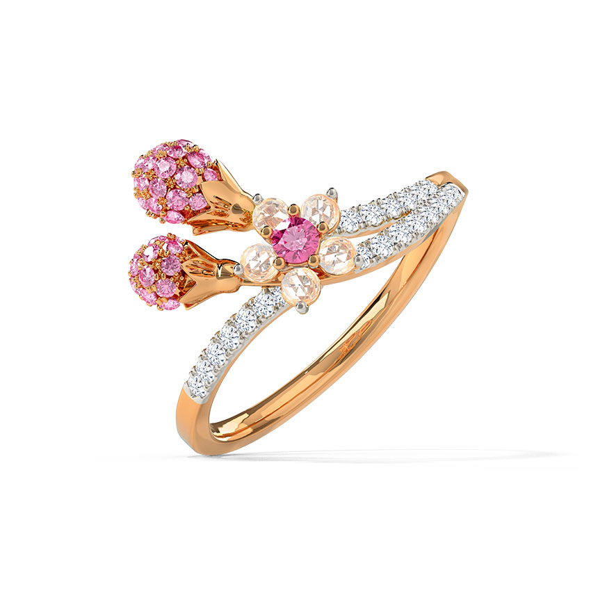 Diamond,Gemstone Rings 14 Karat Rose Gold Attractive Sakura Gemstone Ring