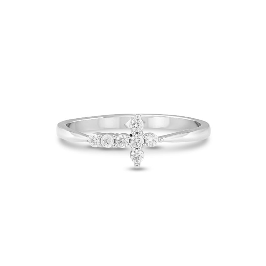 Diamond Rings 14 Karat White Gold Graceful Cross Diamond Ring
