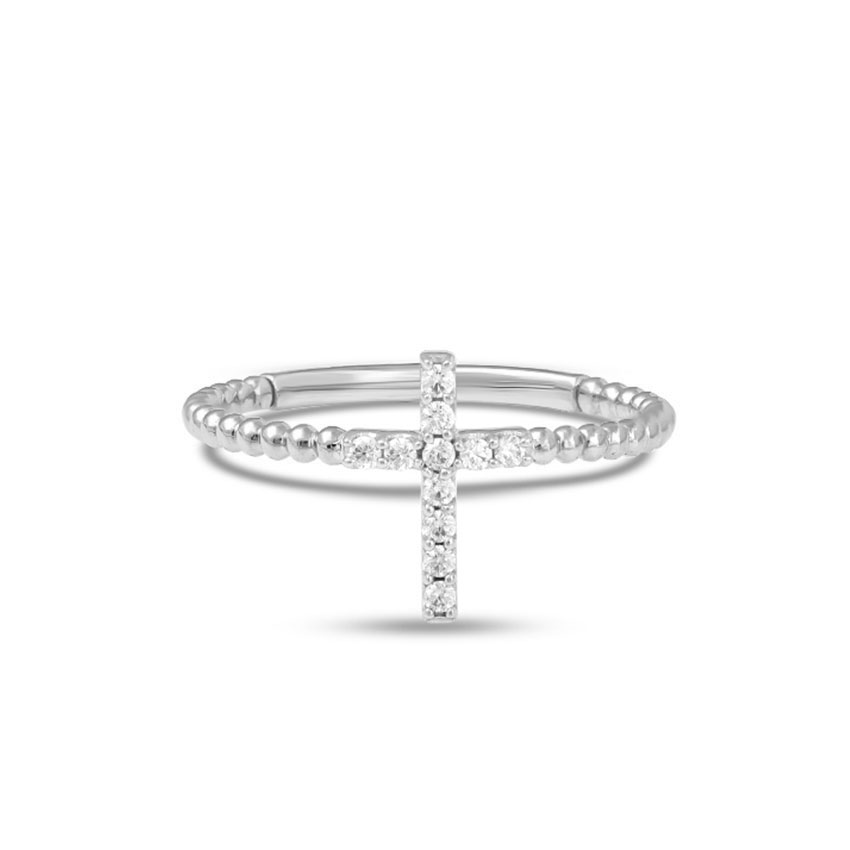 Diamond Rings 14 Karat White Gold Classic Cross Diamond Ring