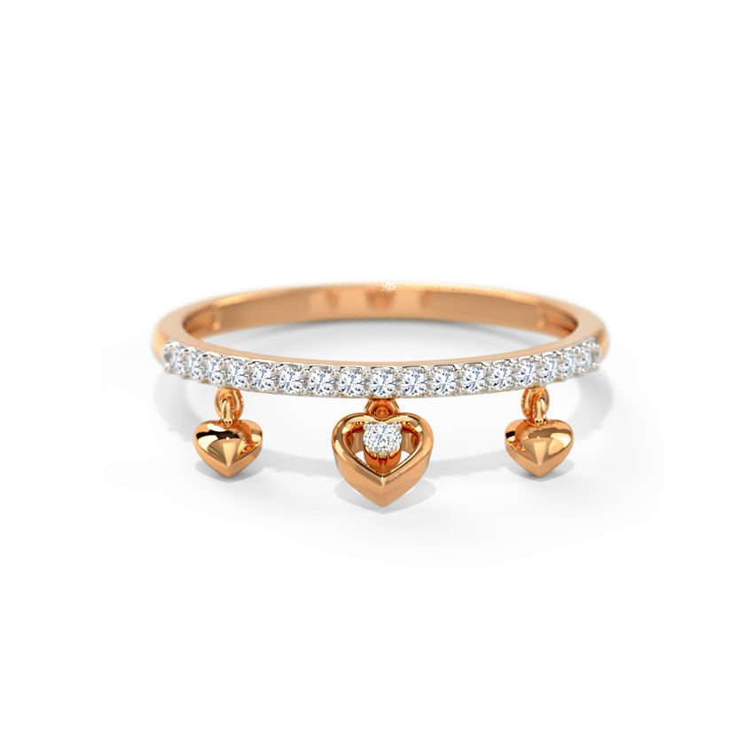 Diamond Rings 14 Karat Rose Gold Desirable Dangling Hearts Diamond Ring