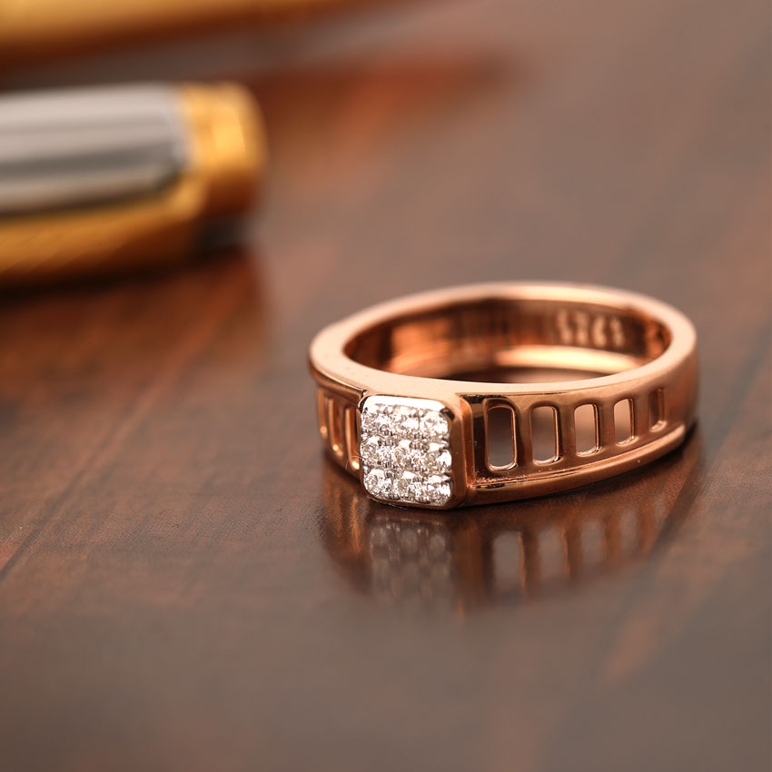 Diamond Rings 14 Karat Rose Gold Alvar Diamond Ring for Men